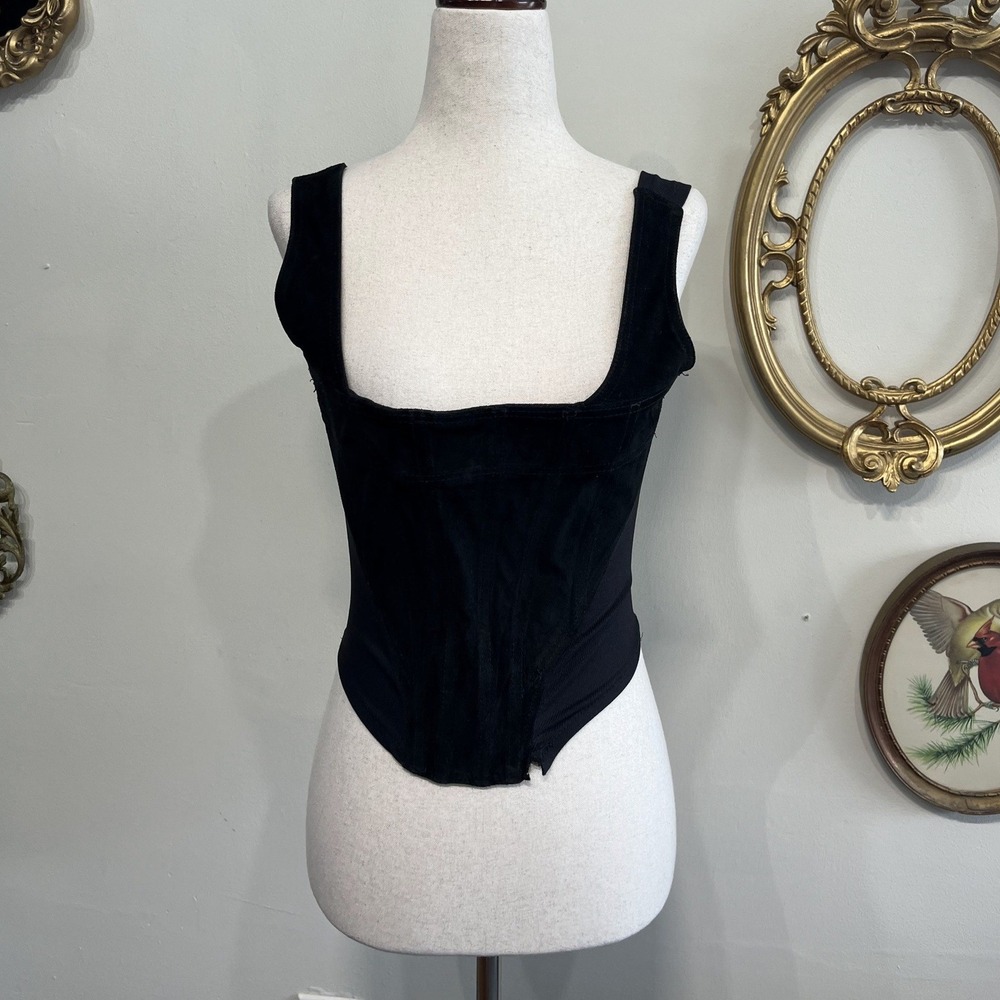Vintage Mambo Black Leather Corset Bustier Top - Made in USA - Size Medium